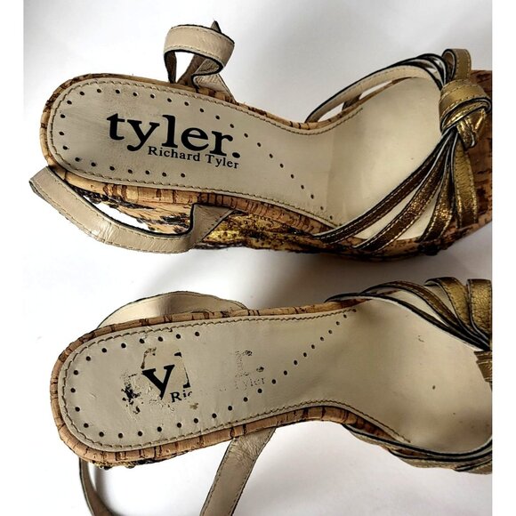 Richard Tyler Wedges Beads Embroidery Brown and Gold Sandals Size 6.5 - Picture 12 of 14